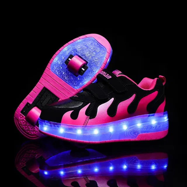 Kids Sneakers USB Recharge Light Up Skates Shoes Boys Girls Casual Skateboarding Shoe Roller Skate Outdoor Sports Shoes With LED