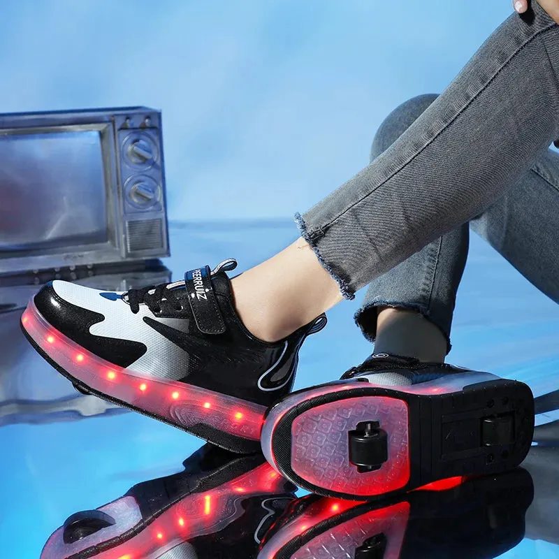 Kids Sneakers USB Recharge Light Up Skates Shoes Boys Girls Casual Skateboarding Shoe Roller Skate Outdoor Sports Shoes With LED