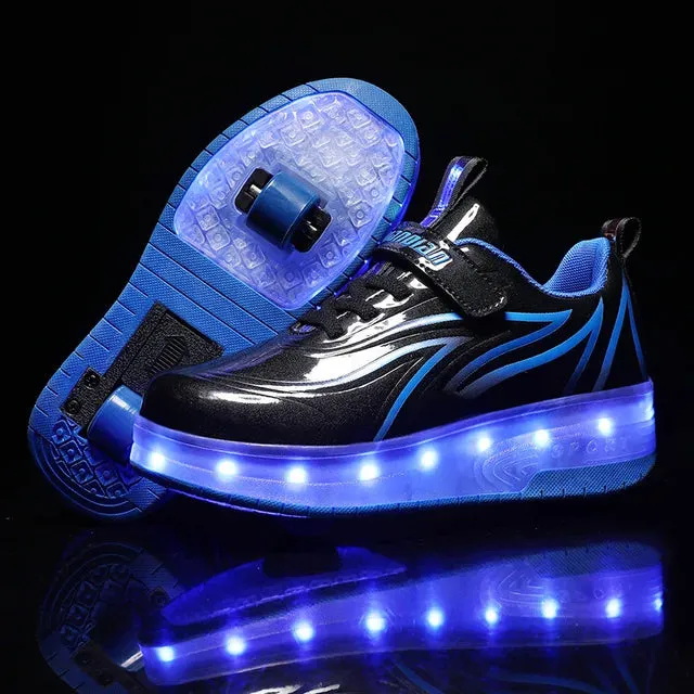 Kids Sneakers USB Recharge Light Up Skates Shoes Boys Girls Casual Skateboarding Shoe Roller Skate Outdoor Sports Shoes With LED