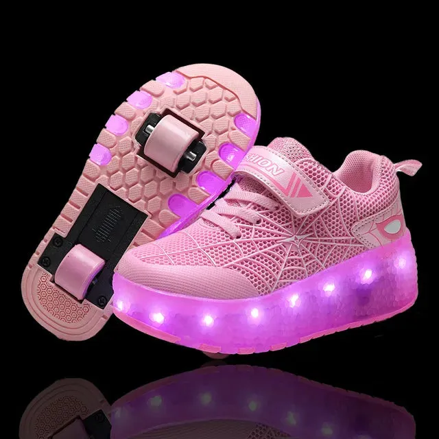 Kids Sneakers USB Recharge Light Up Skates Shoes Boys Girls Casual Skateboarding Shoe Roller Skate Outdoor Sports Shoes With LED