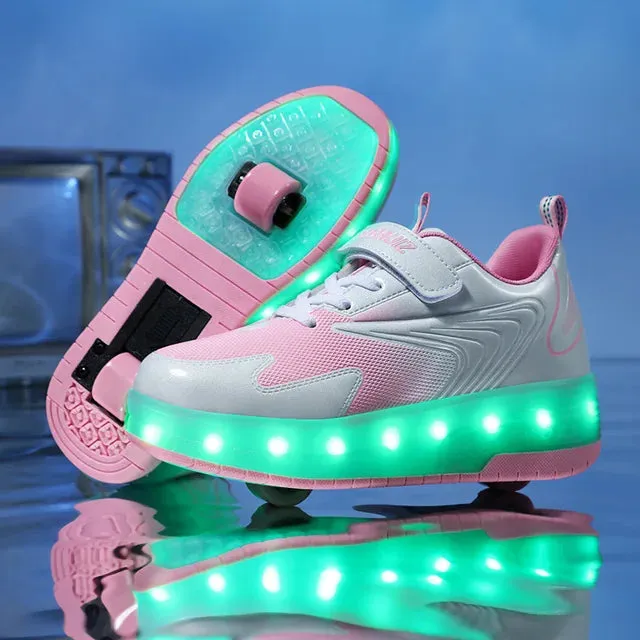 Kids Sneakers USB Recharge Light Up Skates Shoes Boys Girls Casual Skateboarding Shoe Roller Skate Outdoor Sports Shoes With LED