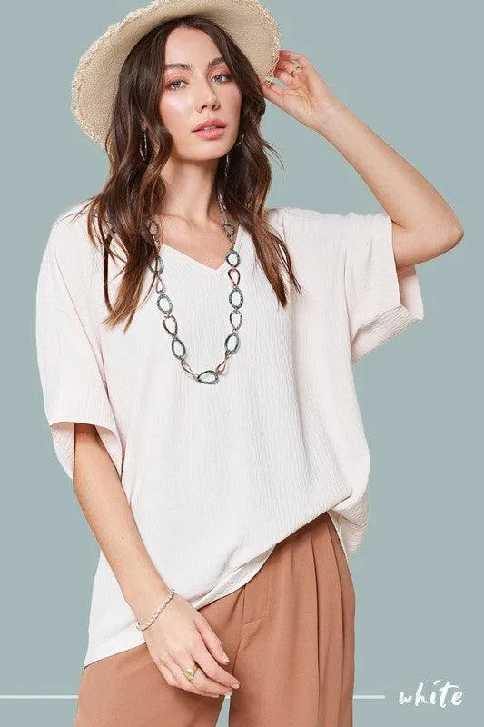 La Miel Short Sleeve V Neck Oversized Top