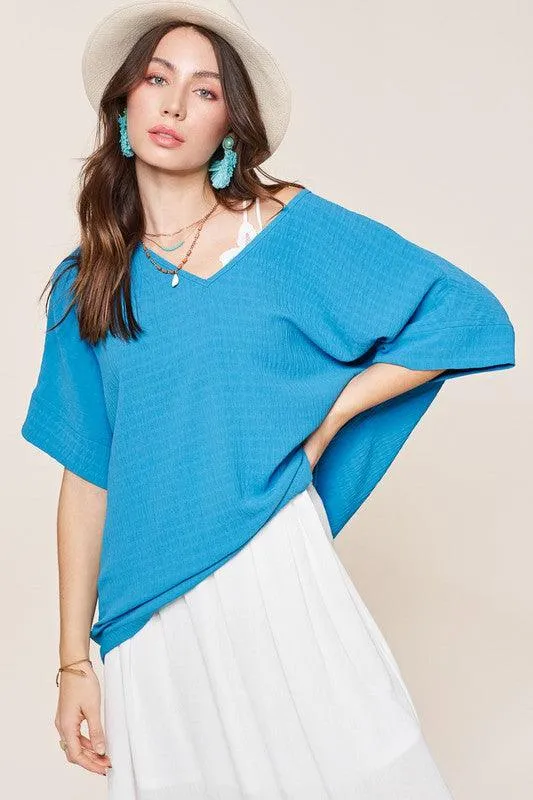 La Miel Short Sleeve V Neck Oversized Top