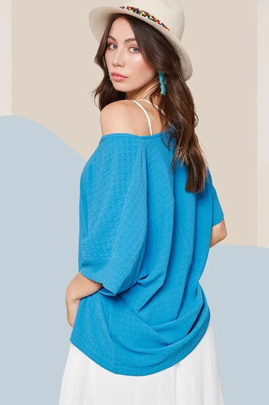 La Miel Short Sleeve V Neck Oversized Top