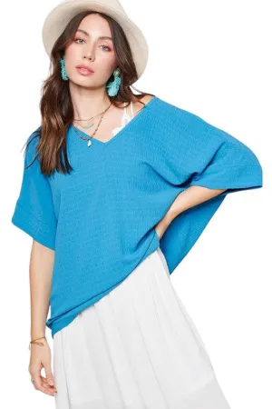 La Miel Short Sleeve V Neck Oversized Top