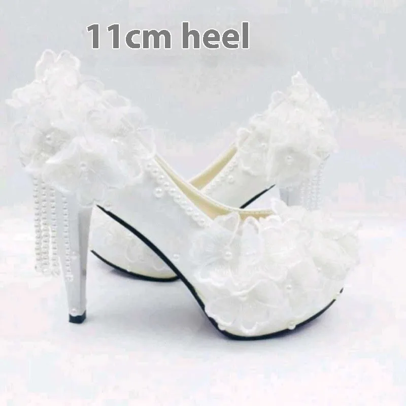 Lace Flower Rhinestone High-heeled Shoes