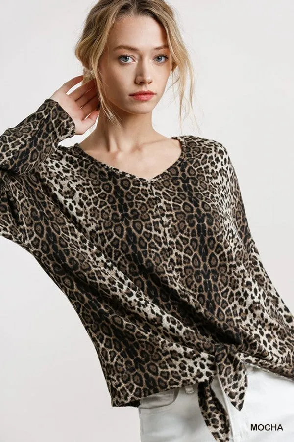 Leopard Tie Front Top, Mocha