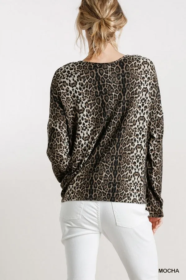 Leopard Tie Front Top, Mocha