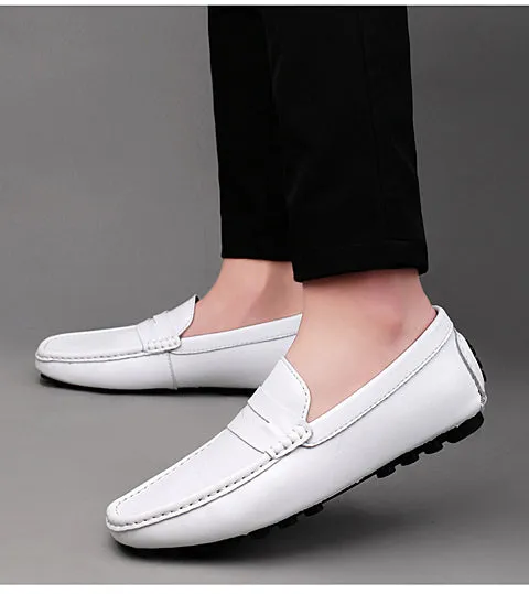 Men's Genuine Leather Shoes Casual Heightening Slip On Loafers Breathable Lightweight Flats Driving Shoes Fashion Slipper