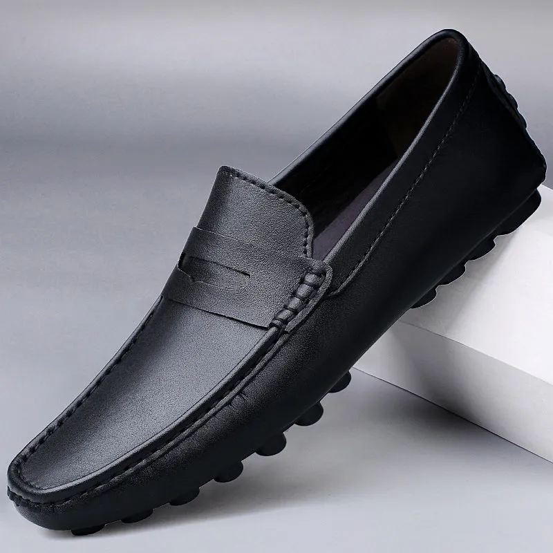 Men's Genuine Leather Shoes Casual Heightening Slip On Loafers Breathable Lightweight Flats Driving Shoes Fashion Slipper