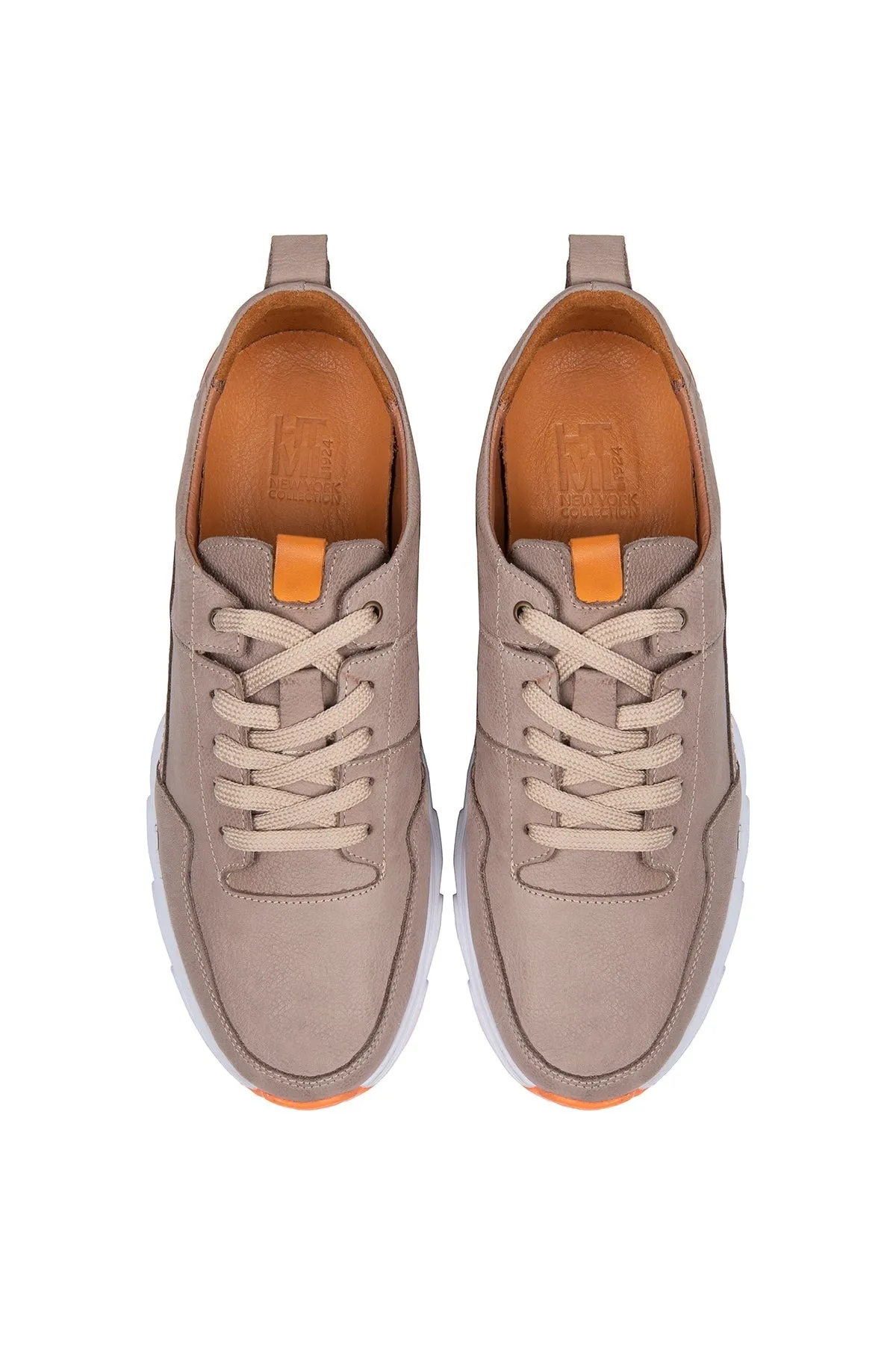 Mink Lace-Up Leather Sneakers, Mink