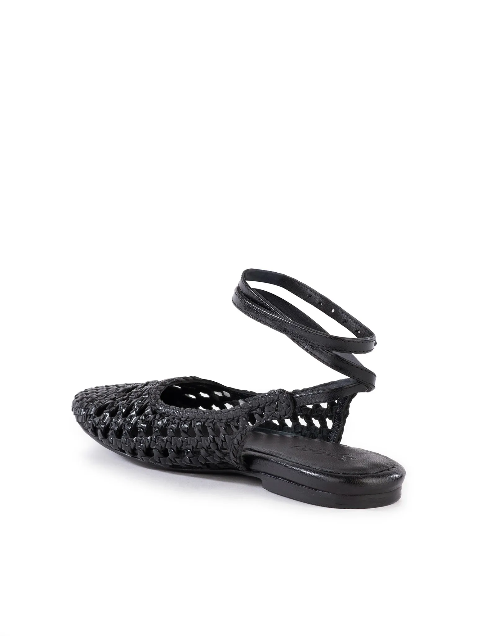 Monet Black Leather Woven Flats