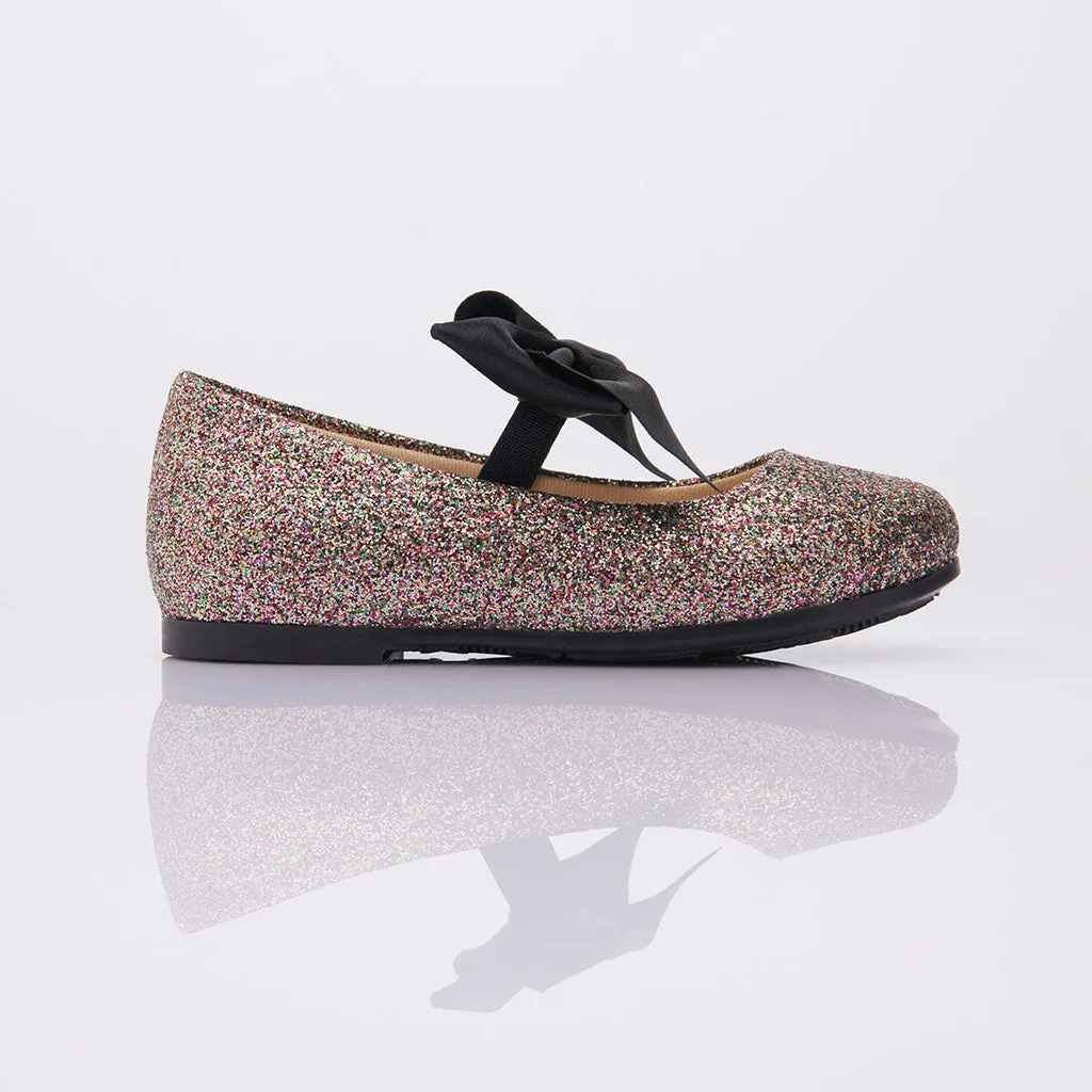 Multi Glitter Elastic Bow Flats