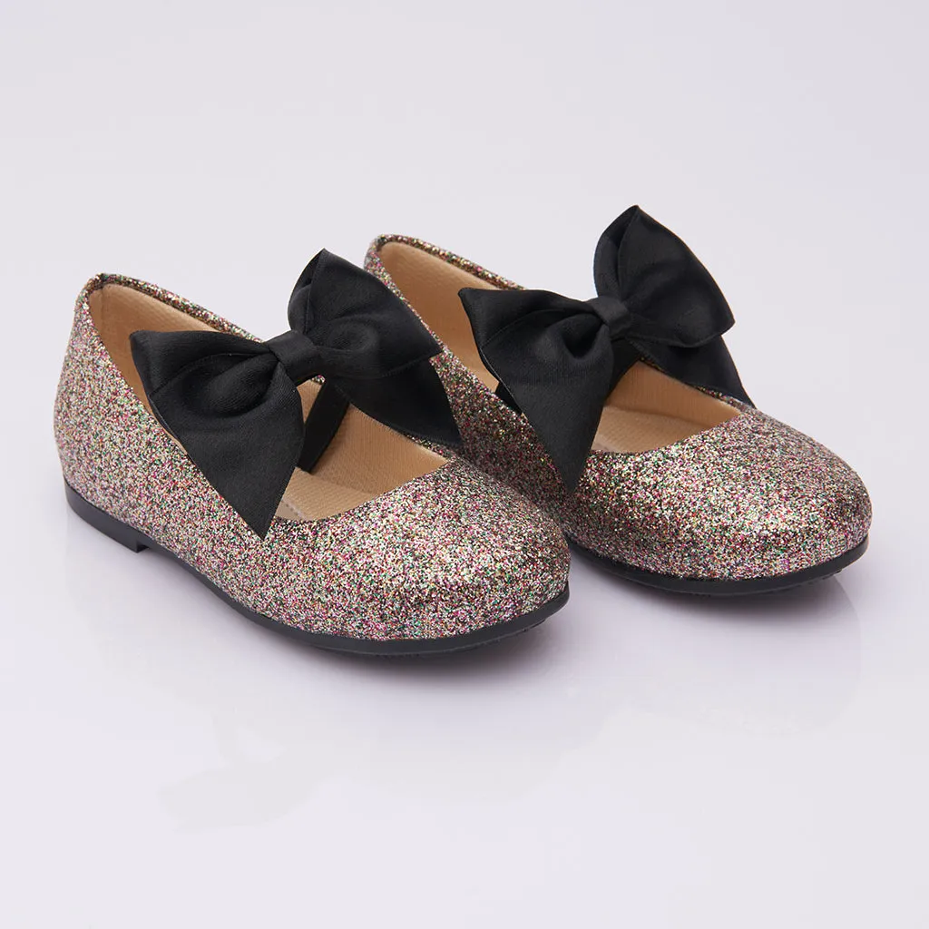 Multi Glitter Elastic Bow Flats