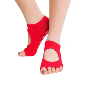 One Pair Open Toe Open Instep Anti-slip Sports Female Yoga Socks, Size: 34 - 39 (EUR)(Red)