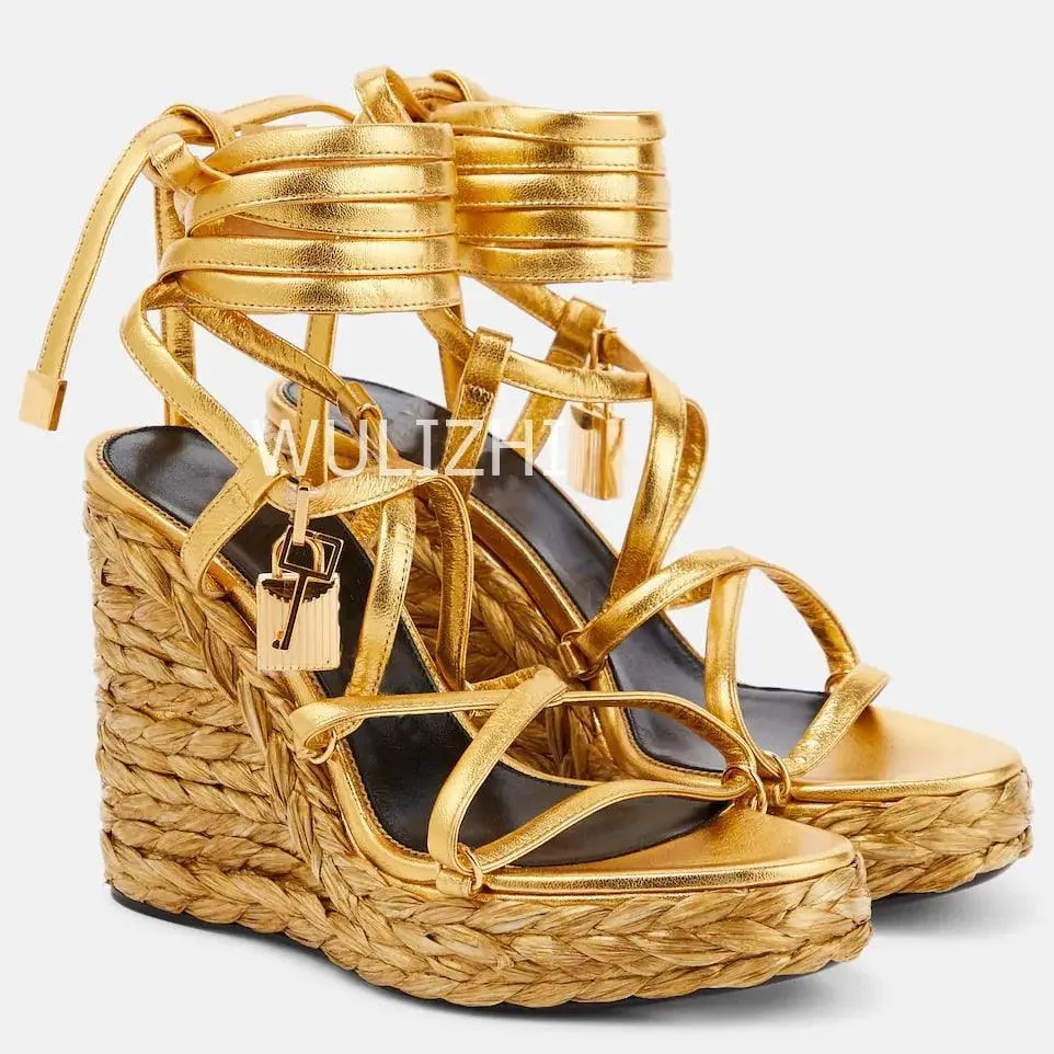 Open Toe Long Strap Wedge Sandals