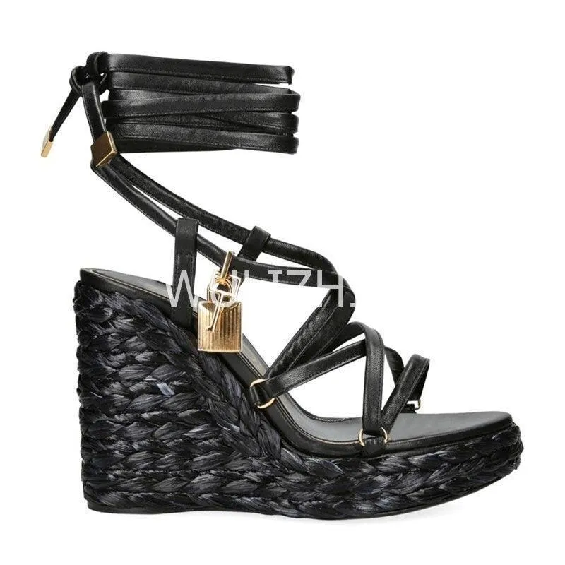 Open Toe Long Strap Wedge Sandals