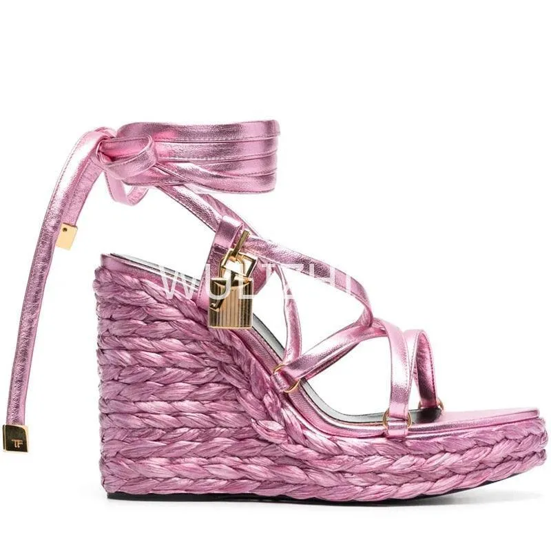 Open Toe Long Strap Wedge Sandals