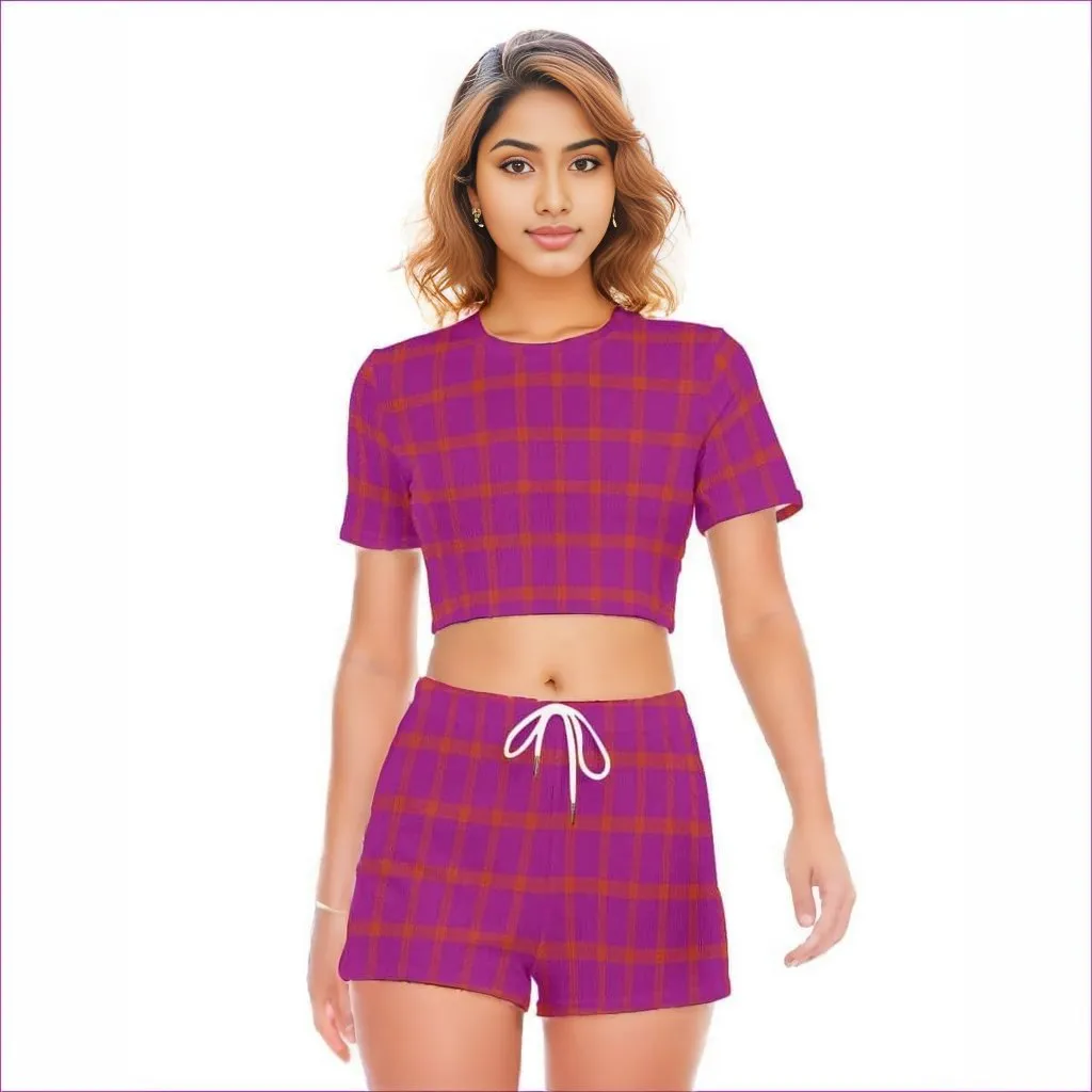 Perfusion Plaid Womens O-neck T-shirt & Short Set