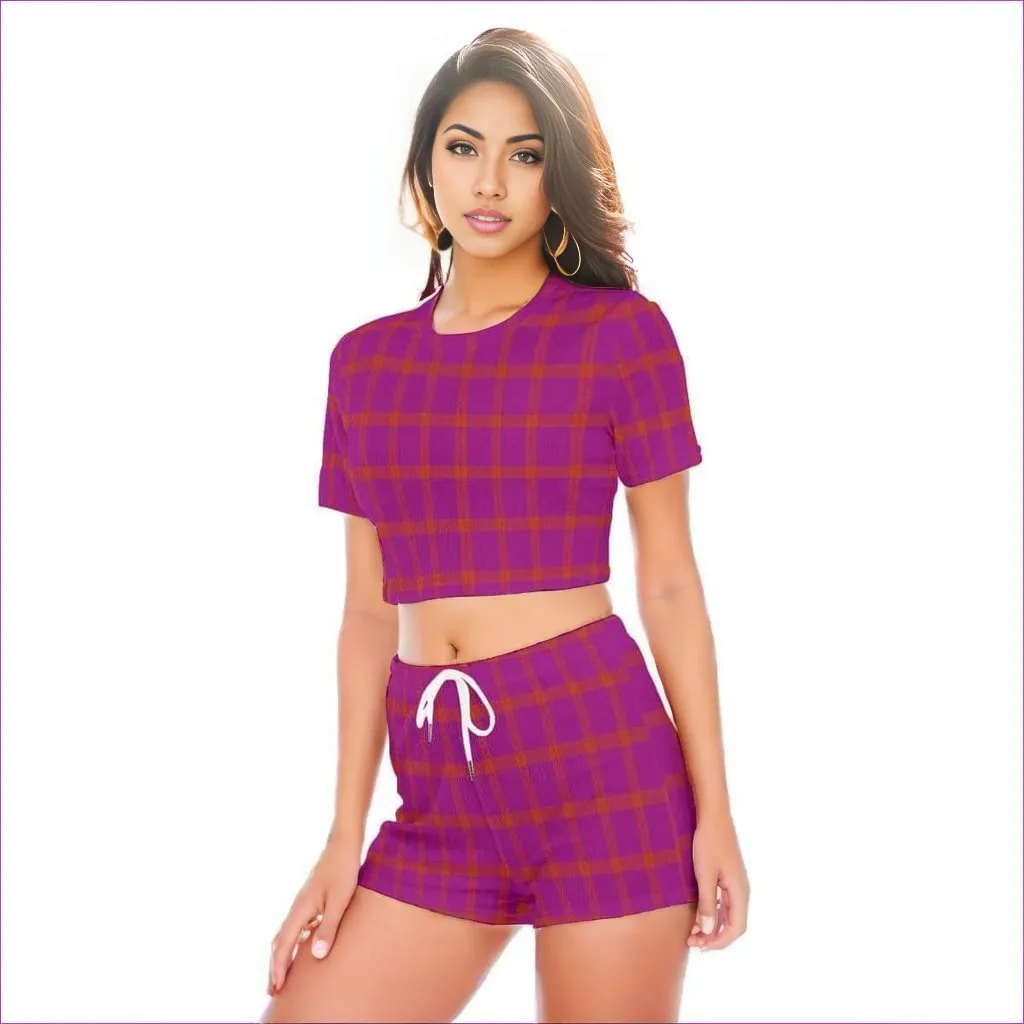 Perfusion Plaid Womens O-neck T-shirt & Short Set