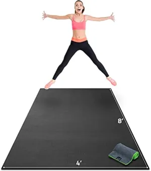 Premium Extra Large Exercise Mat - 8' x 4' x 1/4" Ultra Durable, Non-Slip, Workout Mats for Home Gym Flooring - Jump, Cardio, MMA Mat - Use With or Without Shoes (96" Long x 48" Wide x 6mm Thick)