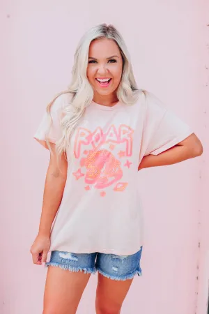 "Roar" Tiger Graphic Tee - Peach