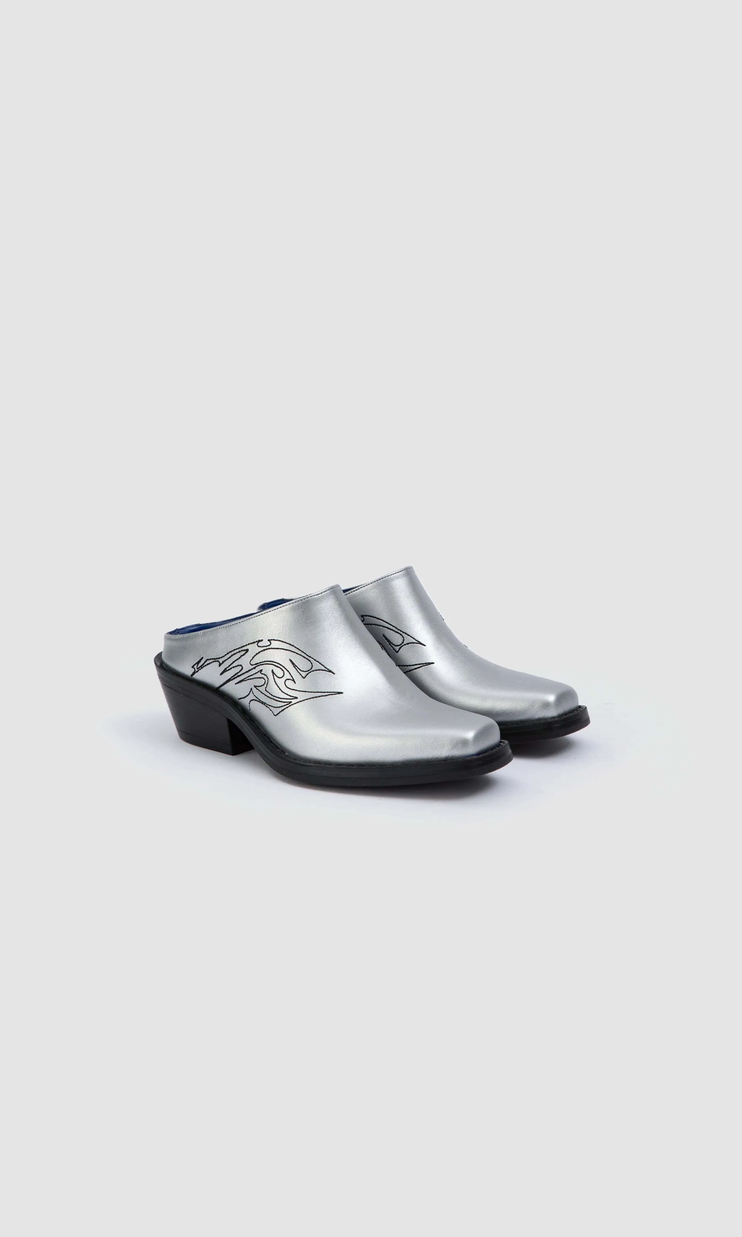 Regan Vegan Apple Leather Western Mules | Silver