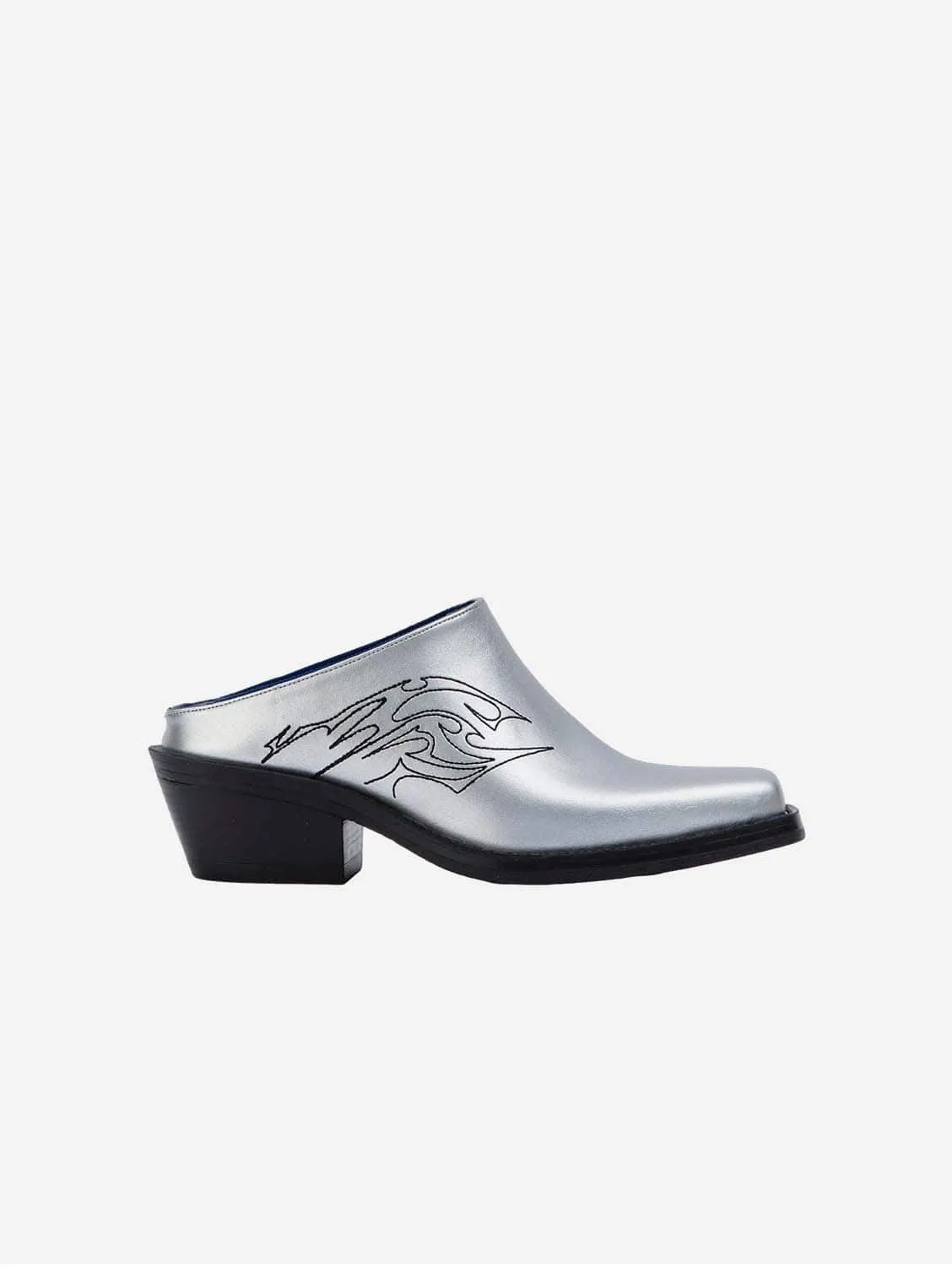 Regan Vegan Apple Leather Western Mules | Silver