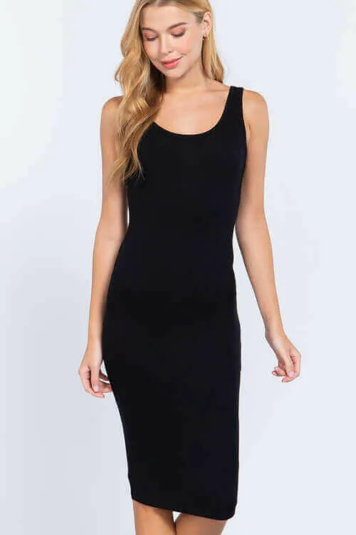 Sleeveless Scoop Neck Rib Midi Dress