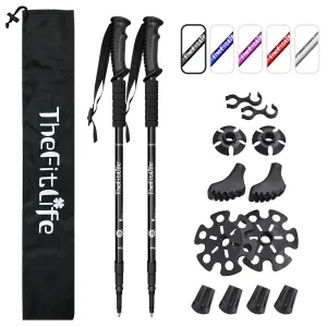 TheFitLife Nordic Walking Trekking Poles - 2 Pack with Antishock and Quick Lock System, Telescopic, Collapsible, Ultralight for Hiking, Camping, Mountaining, Backpacking, Walking, Trekking