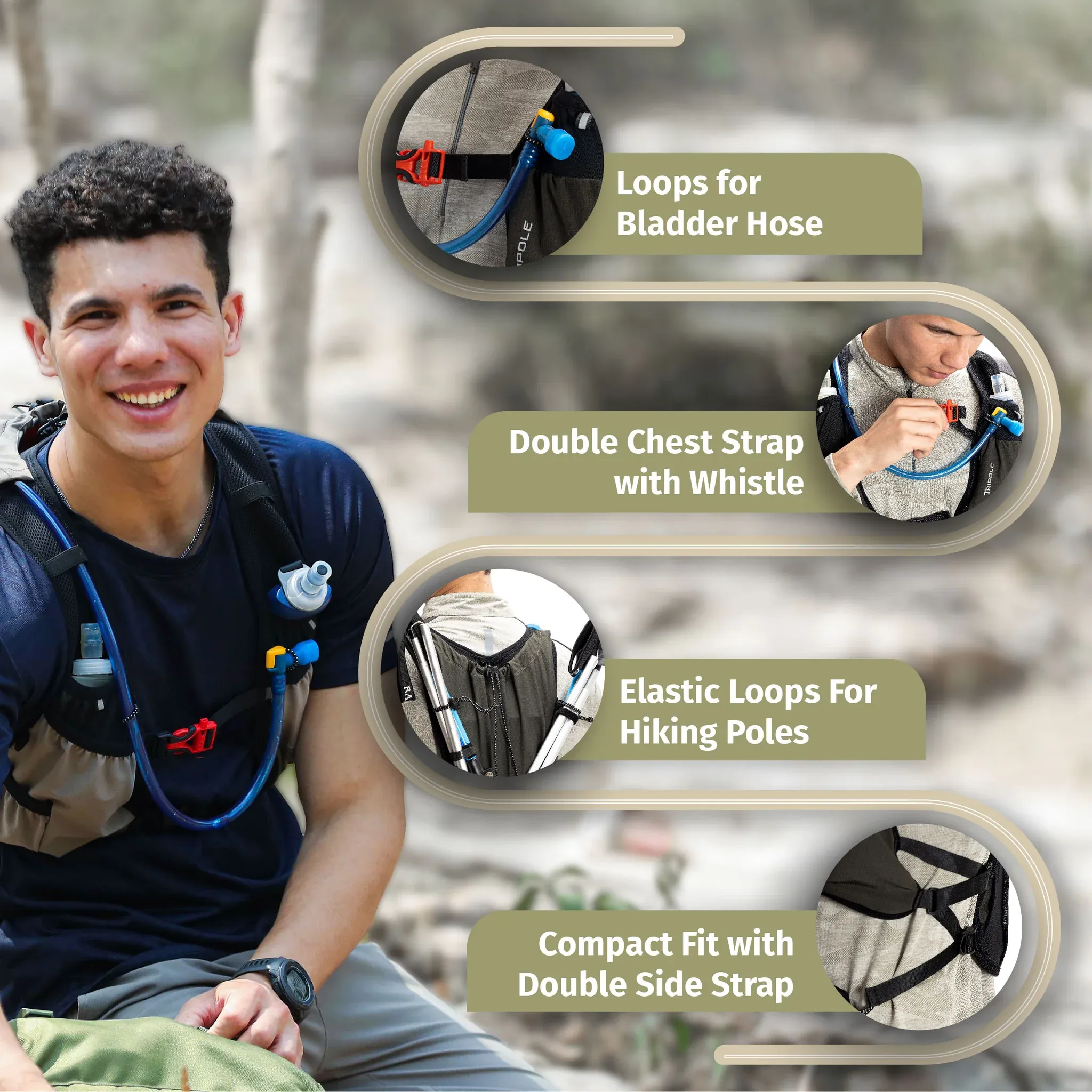 Tripole Voir Hydration Bag and Backpack for Trail Running and Cycling | 5 Litres I Khaki