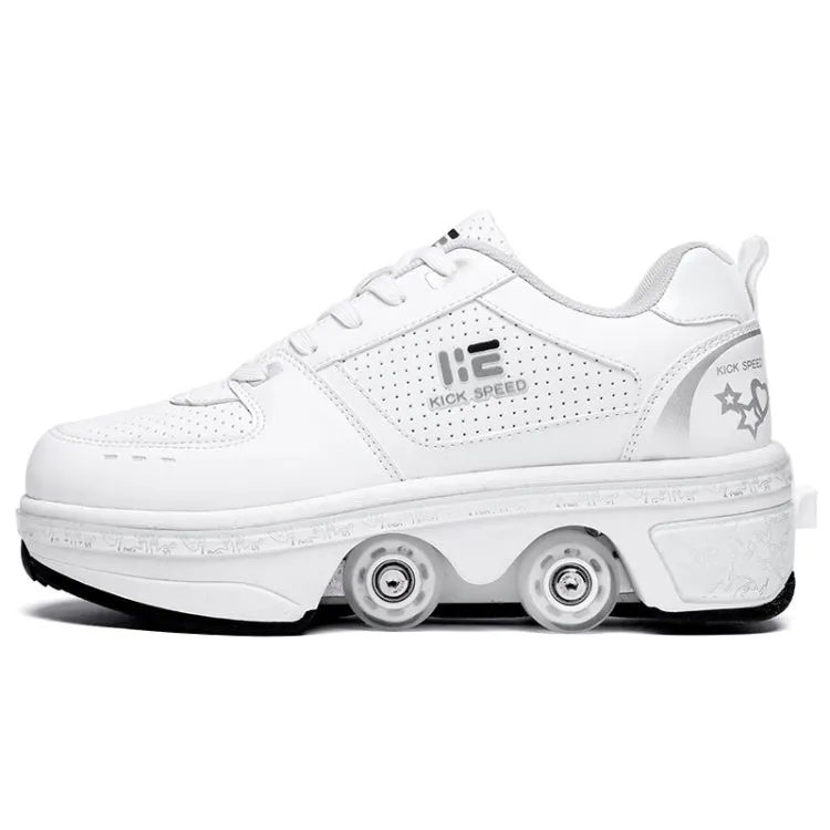 Two-Purpose Skating Shoes Deformation Shoes Double Row Rune Roller Skates Shoes, Size: 38(Low-top Without Light (White))