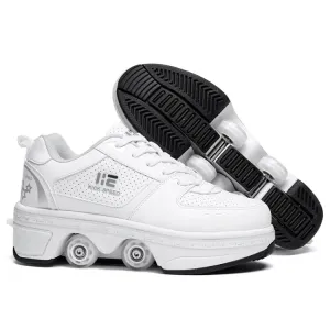 Two-Purpose Skating Shoes Deformation Shoes Double Row Rune Roller Skates Shoes, Size: 38(Low-top Without Light (White))