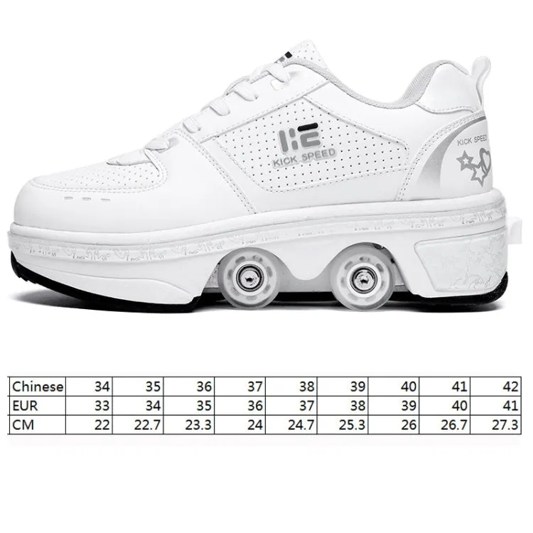 Two-Purpose Skating Shoes Deformation Shoes Double Row Rune Roller Skates Shoes, Size: 38(Low-top Without Light (White))