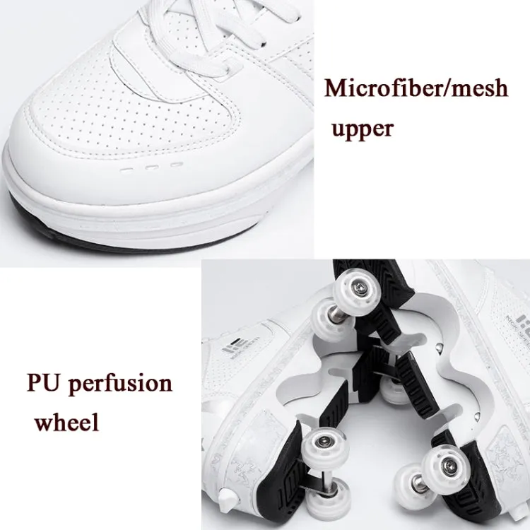 Two-Purpose Skating Shoes Deformation Shoes Double Row Rune Roller Skates Shoes, Size: 38(Low-top Without Light (White))