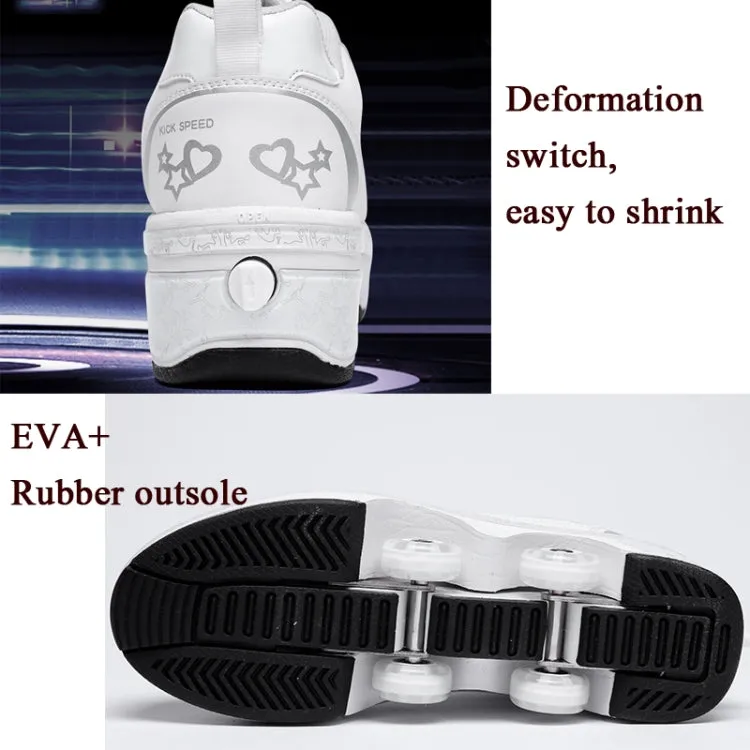 Two-Purpose Skating Shoes Deformation Shoes Double Row Rune Roller Skates Shoes, Size: 38(Low-top Without Light (White))