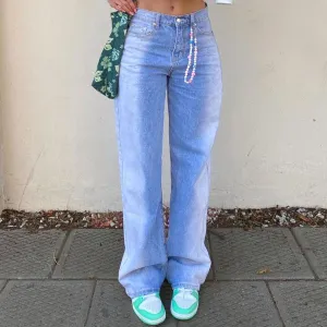 Unique Gradient High Waist Faded Straight Leg Jeans - Blue