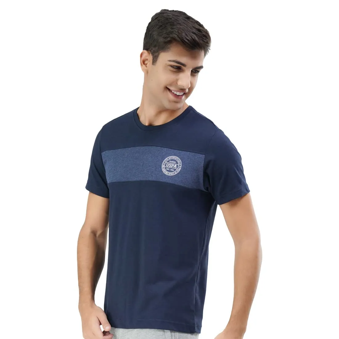 U.S. Polo Assn. Mens Crew Neck Colour Block I681 Lounge T-Shirt - Pack Of 1 (NAVY XL)