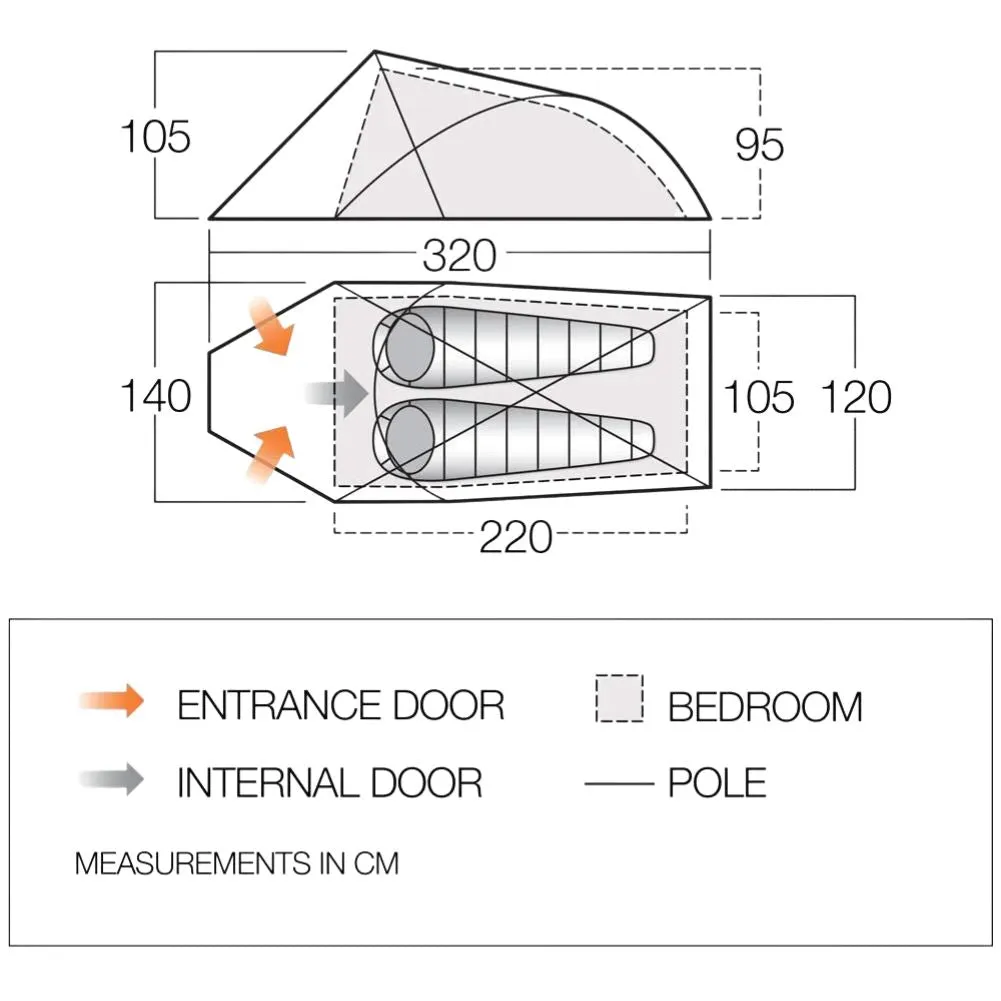 Vango Helvellyn 200 Trekking Tent - 2 Man Semi-Geodesic Tent