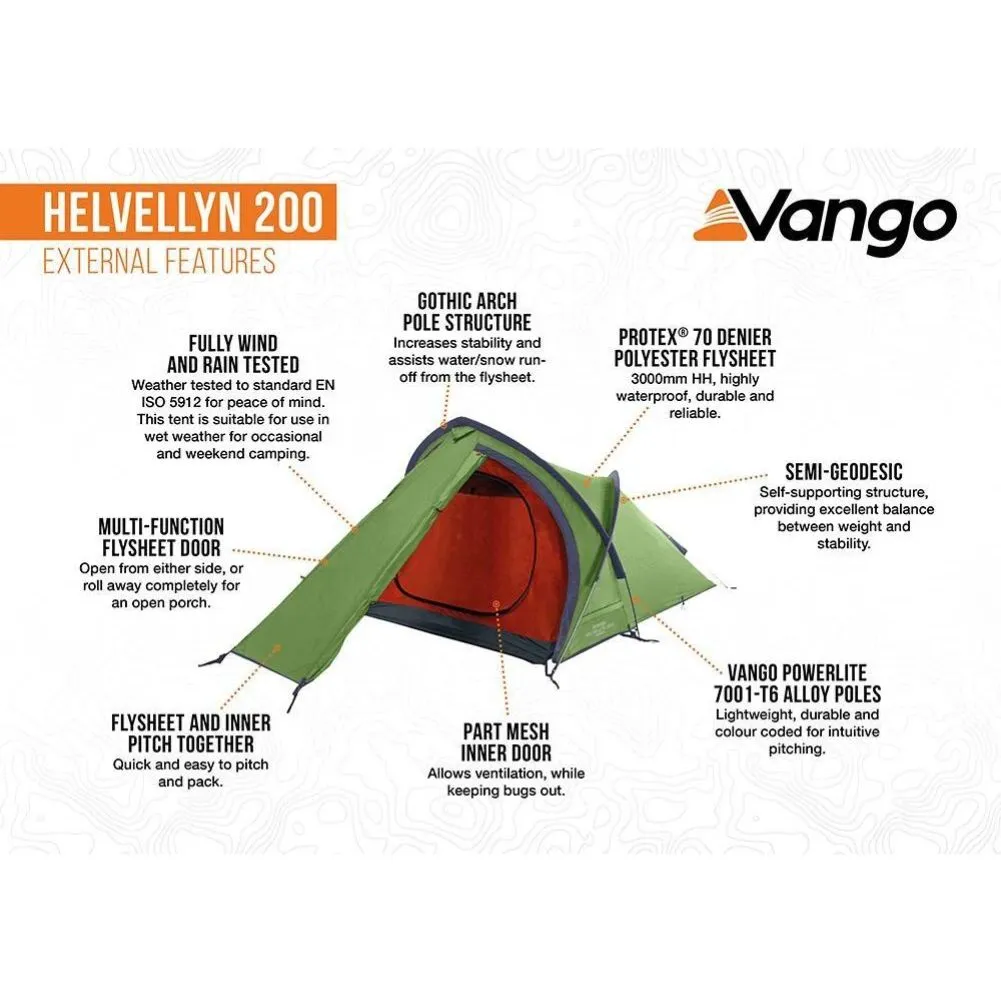 Vango Helvellyn 200 Trekking Tent - 2 Man Semi-Geodesic Tent