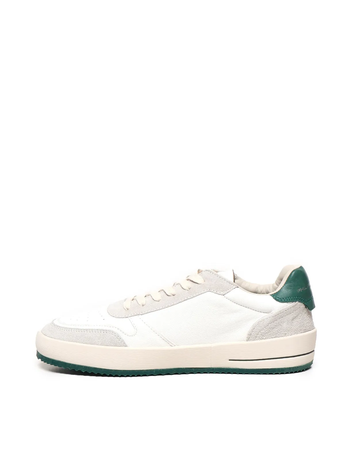 White and Green Leather Suede Sneakers