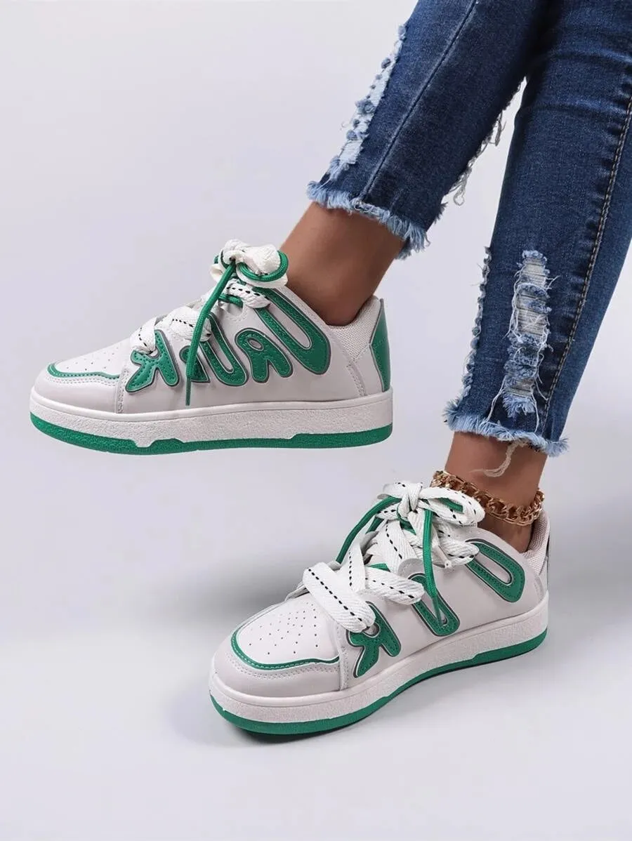 WLS Letter Graphic Lace-Up Front Skate Shoes