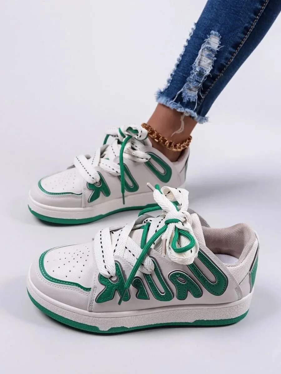 WLS Letter Graphic Lace-Up Front Skate Shoes