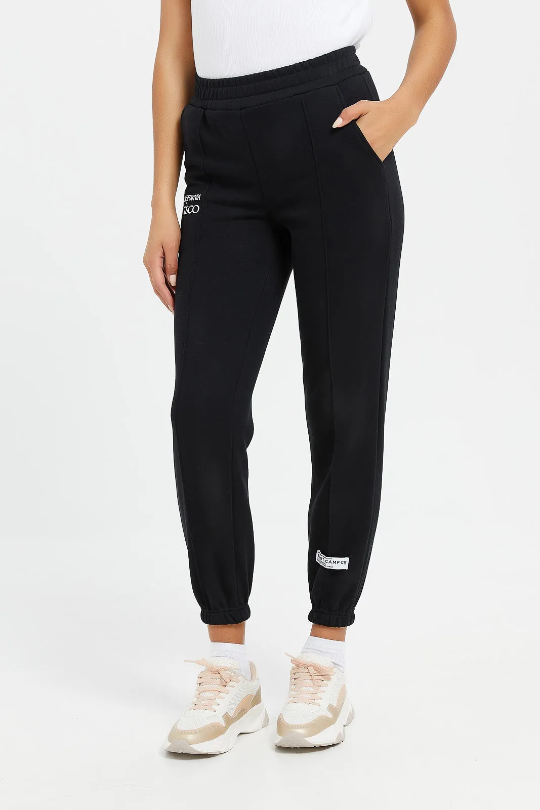 Women Black Placement Print Jogger