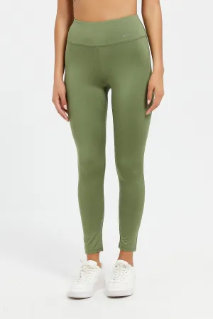 Women Olive Plain Active Pants