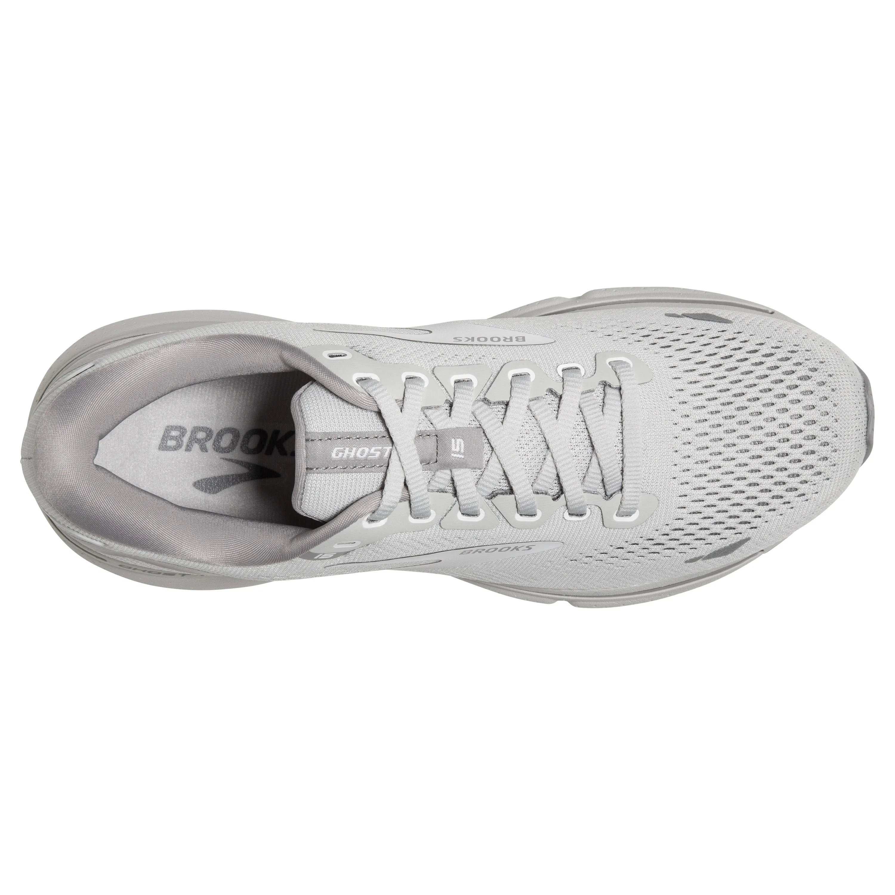 Women's Brooks Ghost 15 1203801D112 Color: Oyster/Alloy/White (WIDE WIDTH)